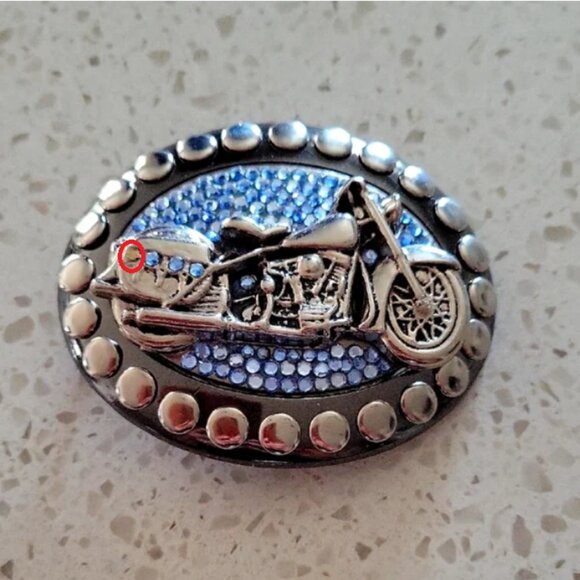 🏍️ Silver & Blue Motorcycle Belt Buckle – Bold Biker Statement - Picture 3 of 3